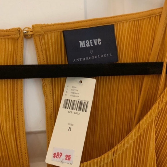 Anthro mustard tie-waist lined jumpsuit - Picture 2 of 4